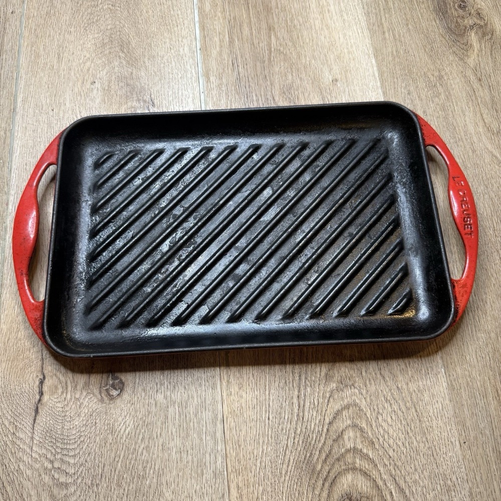 Le Creuset #33 Rectangular Skinny Grill Pan Enameled Cast Iron Red France
